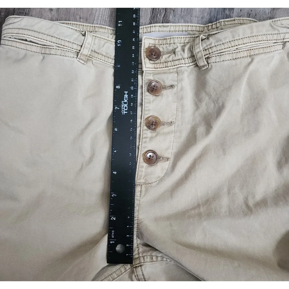 Everlane Wide Leg Crop Pants Women 4 Khaki Tan Button Fly Cotton Twill Mid Rise - Picture 4 of 13